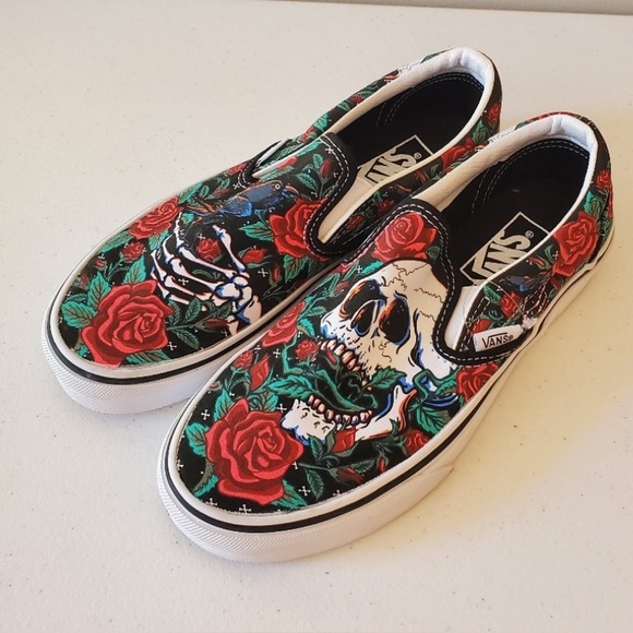 VANS Special Edition  Classic Slip-On with Skull and Floral Print (Unisex) - Picture 1 of 6